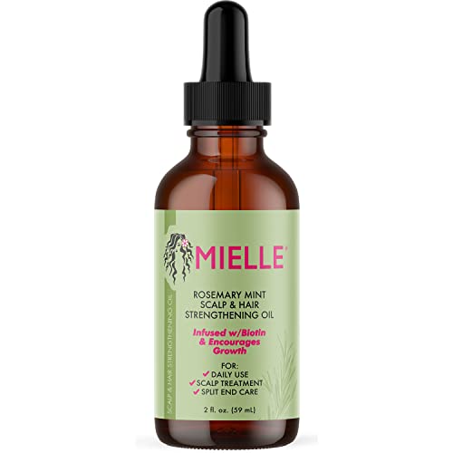 زيت تقوية الشعر وإكليل الجبل العضوي من Mielle Organics مع البيوتين والزيوت الأساسية ، علاج مغذي للأطراف المتقصفة وفروة الرأس الجافة لجميع أنواع الشعر ، 2 أونصة سائلة